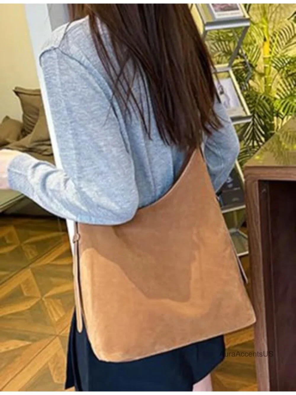 Women's Suede Hobo Bag Slouchy Shoulder Purse Crossbody Retro Work Tote Large